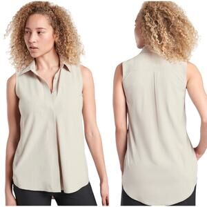 Athleta Urbanite Beige Sleeveless Button Down Shirt Medium